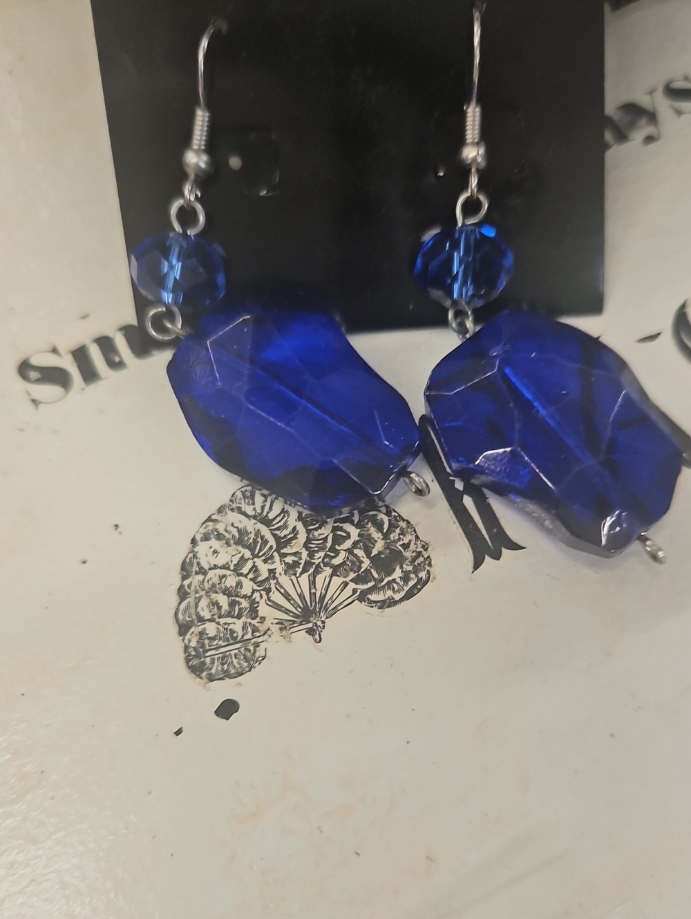 Fashion Crystal Drop Earrings and Beaded Bracelet Set - Blue